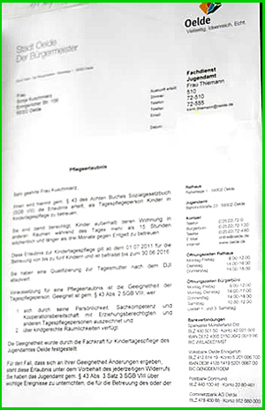 Pflegeerlaubnis der Stadt Oelder - Kinderbetreuung Sonja Kuschmierz